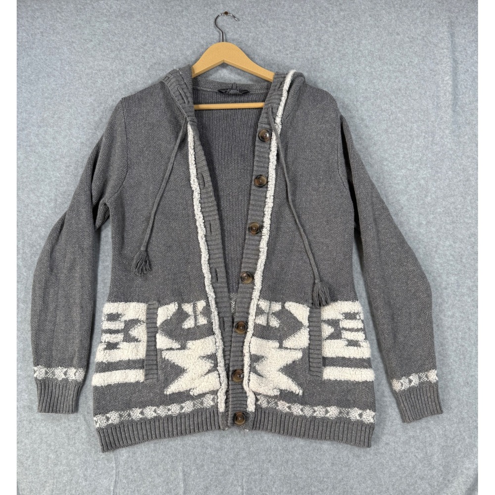 Eddie Bauer M Cardigan Southwestern Cabin Cotton Blend Hooded Tassel